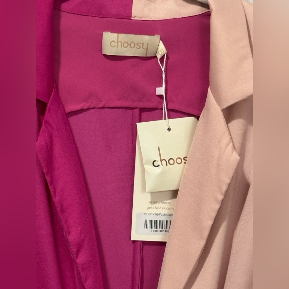 Chic Two-Tone Fuchsia/Blush Long Sleeve Crosby Street Dress Deep Neckline 6 NWT - Picture 3 of 9